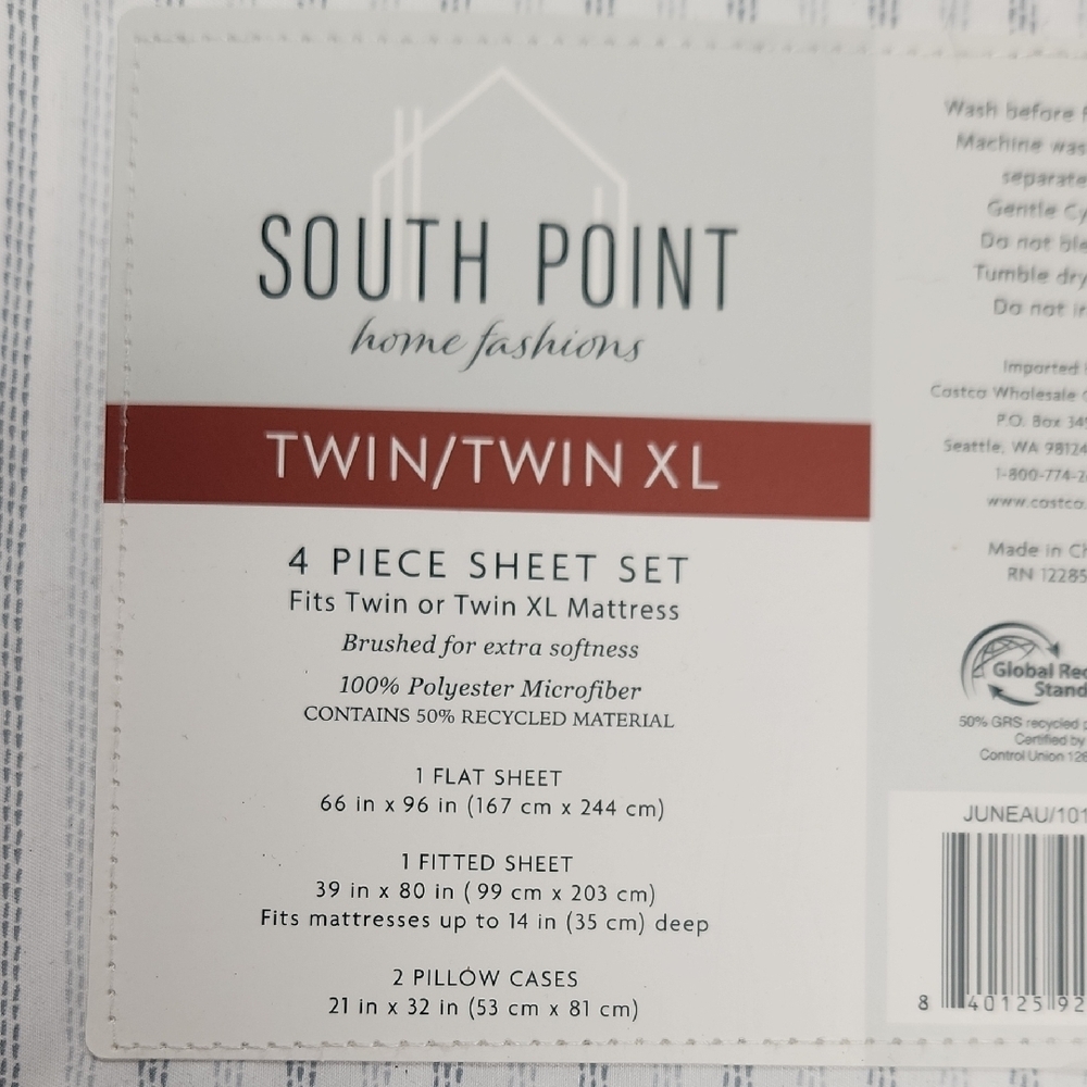South Point Home Fashions Twin/Twin XL Sheet Set - White and Gray - Picture 2 of 3